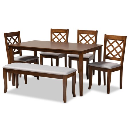 Baxton Studio Andor Grey Upholstered and Walnut Wood 6-Piece Dining Set 169-9874-10920-10520